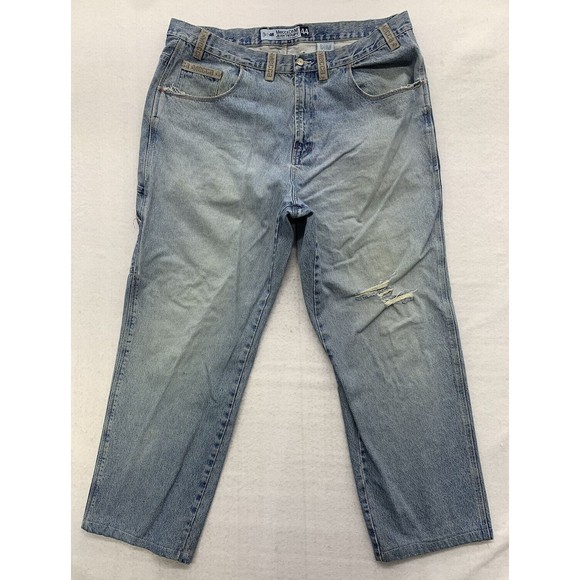 Mecca Denim Jeans Mens 44 Blue Carpenter Loose Fit Destroyed Distressed Grunge - Picture 1 of 16